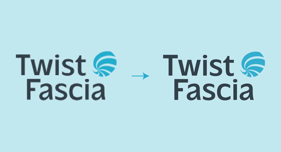 Comparaison entre un logo bitmap et un logo vectoriel avec le logo créé par Mangue vitaminée de TwistFascia.