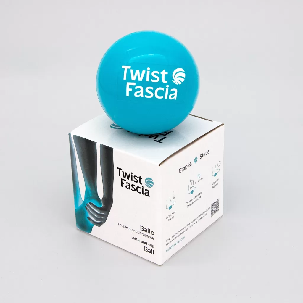 La photo de la balle sur la boite du produit TwistFascia.